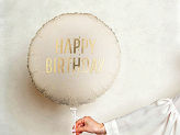 Foil balloon tablet Happy Birthday, 35x35 cm, cream