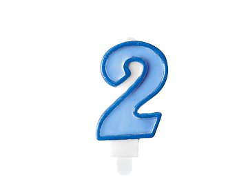 Bougie d'anniversaire Chiffre 2, bleu, 7 cm