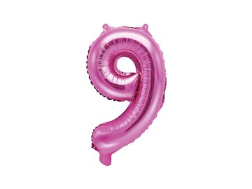 Ballon Mylar Chiffre ''9'', 35cm, rose foncé