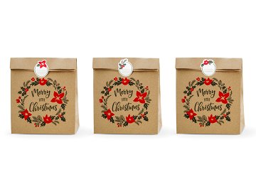 Gift bags Merry Little Christmas, kraft, 25x11x27cm (1 pkt / 3 pc.)