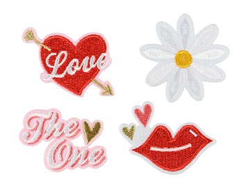 Iron on patches Love, mix,  5.5-6.5x3.5-4.5cm (1 pkt / 4 pc.)