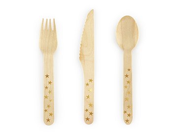 Wooden Cutlery Stars, gold, 16cm (1 pkt / 18 pc.)