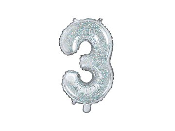 Foil Balloon Number ''3'', 35cm, holographic