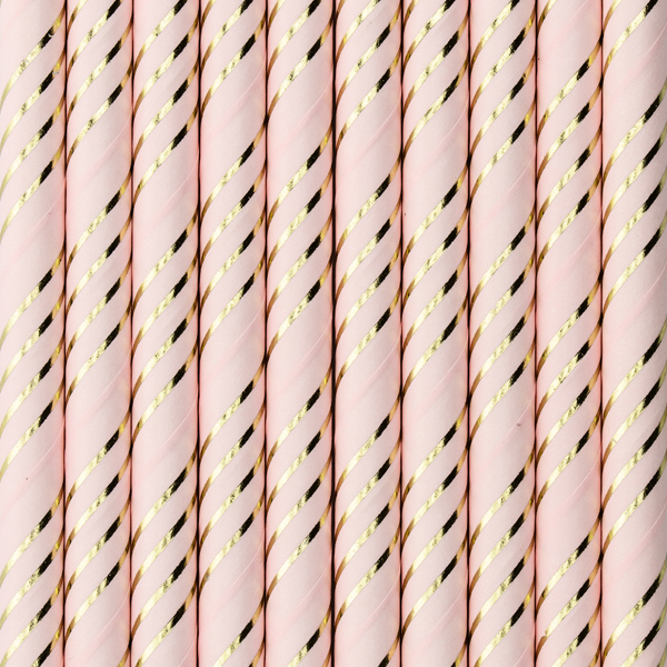 Sugrör – ljusrosa/guld – 19.5 cm – 10-pack