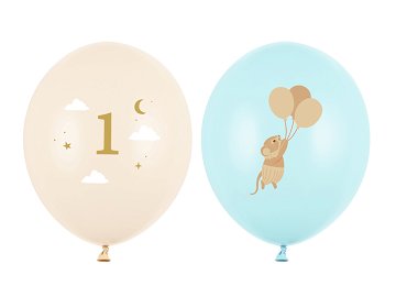 Balloons 30 cm, Mice with number 1, Light Blue (1 pkt / 50 pc.)