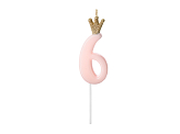 Birthday candle Number 6, light pink, 9.5cm