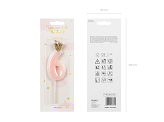 Birthday candle Number 6, light pink, 9.5cm