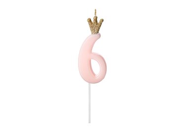 Birthday candle Number 6, light pink, 9.5cm