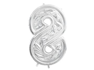 Forma Cyfra "8" dla balonów lateksowych, 126cm, srebrne błyszczące