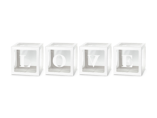 Boîtes à ballons LOVE, 30 x 30 cm, blanc (1 pqt. / 4 pc.)