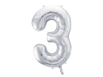 Foil Balloon Number ''3'', 86cm, silver