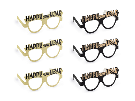 Okulary Happy New Year, 17,5x8,5 cm, czarno-złoty