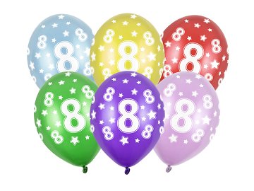 Balloons 30cm, 8th Birthday, Metallic Mix (1 pkt / 6 pc.)