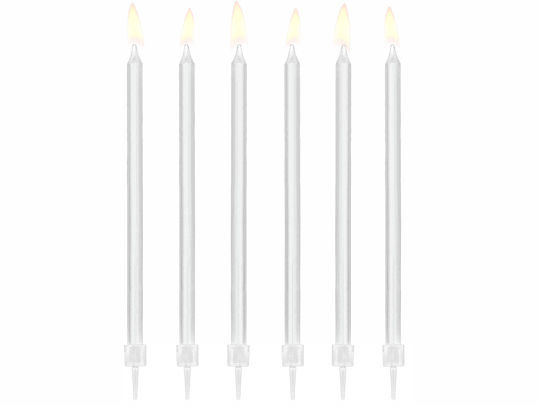 Plain birthday candles, white, 14cm (1 pkt / 12 pc.)