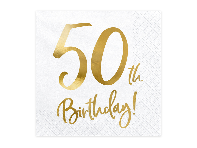 Servetter – 50-årsdag – vit – 20-pack