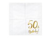 Serviettes de table 50e anniversaire, blanc, 33x33cm (1 pqt. / 20 pc.)