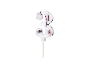 Świeczka urodzinowa Cyfra "3", biała z płatkami kwiatów, 8 cm