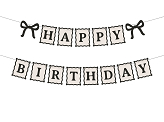 Banner Happy Birthday Bows, 100 cm, cream-black