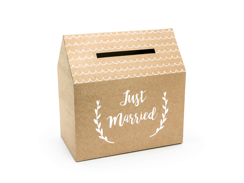 Presentbox – kortlåda – Just Married – naturkraft – 30.5x16.5 cm