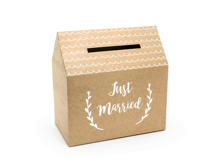 Pudełko na koperty - Just Married, kraft, 30x30,5x16,5cm