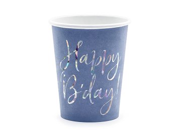 Cups Happy B'day!, navy blue, 220ml (1 pkt / 6 pc.)