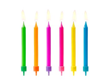 Bougies d'anniversaire colorées Assortiment, 6,5cm (1 pqt. / 6 pc.)