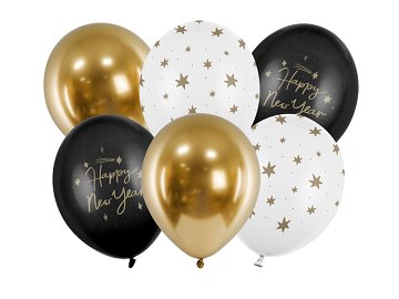 Luftballons 30 cm, Happy New Year, Mix (1 VPE / 6 Stk.)