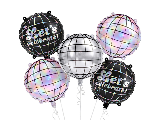 Foil balloon set Disco Balls, 35 cm, mix (1 pkt / 5 pc.)