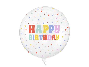 Ballon aluminium Bubble Happy Birthday, 60 cm, transparent