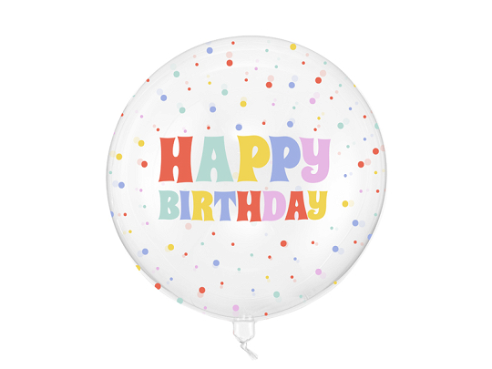 Ballon aluminium Bubble Happy Birthday, 60 cm, transparent