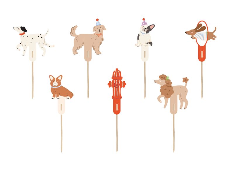 Tårttoppers – Hundar – mix – 9.5 cm – 7-pack