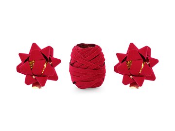Set of velor ribbons and rosettes, red, mix (1 pkt / 3 pc.)