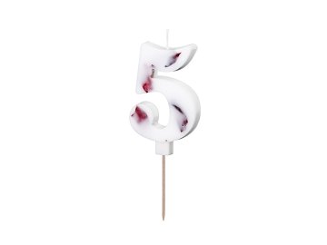 Świeczka urodzinowa Cyfra "5", biała z płatkami kwiatów, 8 cm