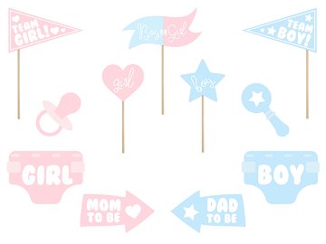 Photo props Gender reveal party, mix (1 pkt / 11 pc.)