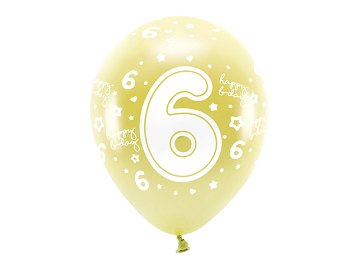 Metallic Eco Balloons 33 cm, Number '' 6 '', light gold (1 pkt / 6 pc.)