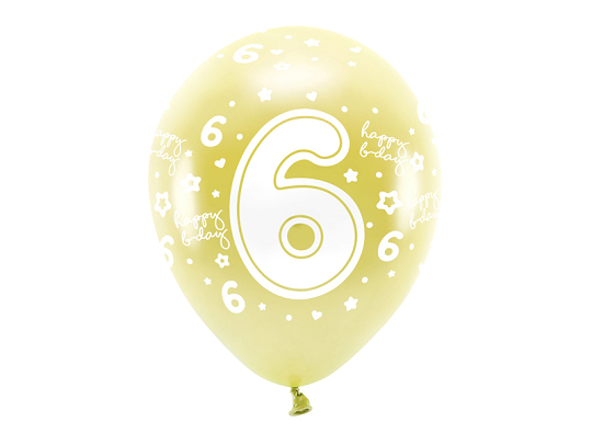 Ballons Eco 33 cm, chiffre '' 6 '', or (1 pqt. / 6 pc.)