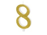 Bougie d'anniversaire Chiffre 8, dorée, 10 cm
