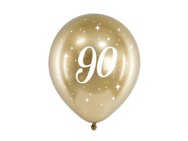 Latexballong Glossy – 90-årsdag – guld – 30 cm
