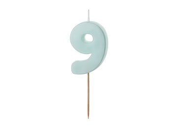 Birthday candle Numeral 9, light blue, size 5.5 cm