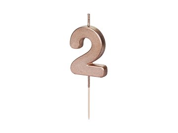 Bougie d'anniversaire Chiffre 2, or rose, 4.5cm