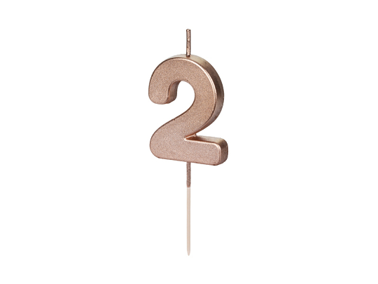 Bougie d'anniversaire Chiffre 2, or rose, 4.5cm