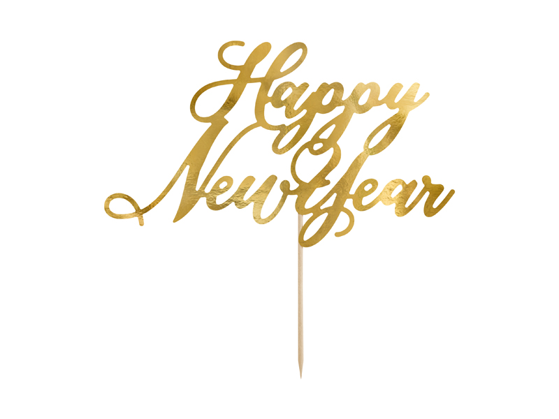 Tårttoppers – Happy New Year – guld – 24 cm