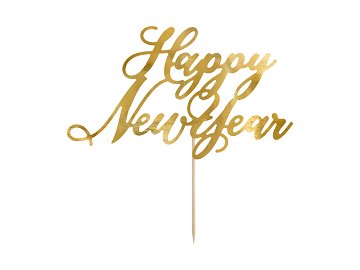 Caketopper Happy New Year, gold, 24cm