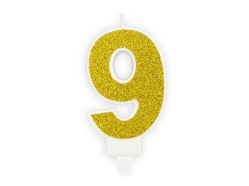 Birthday candle Number 9, gold, 7cm