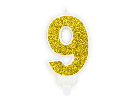 Bougie d'anniversaire Chiffre 9, doré, 7cm
