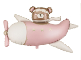 Foil balloon Bear in Airplane, 94x61 cm, light pink