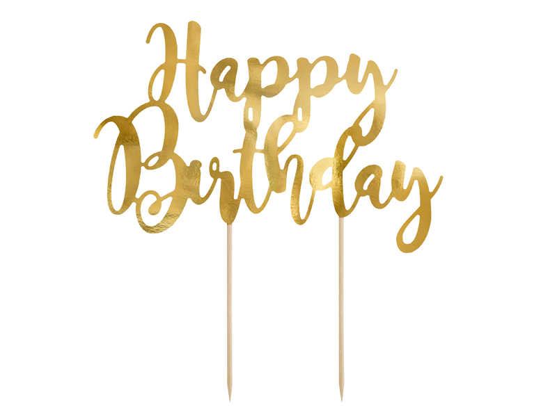 Tårttoppers – Happy Birthday – guld – 22.5 cm