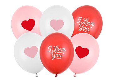 Balony 30 cm, I love you, mix (1 op. / 6 szt.)