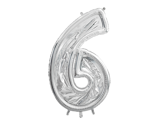Forma Cyfra "6" dla balonów lateksowych, 126cm, srebrne błyszczące