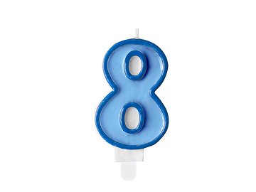 Birthday candle Number 8, blue, 7cm